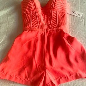 Parker bright pink / coral strapless romper